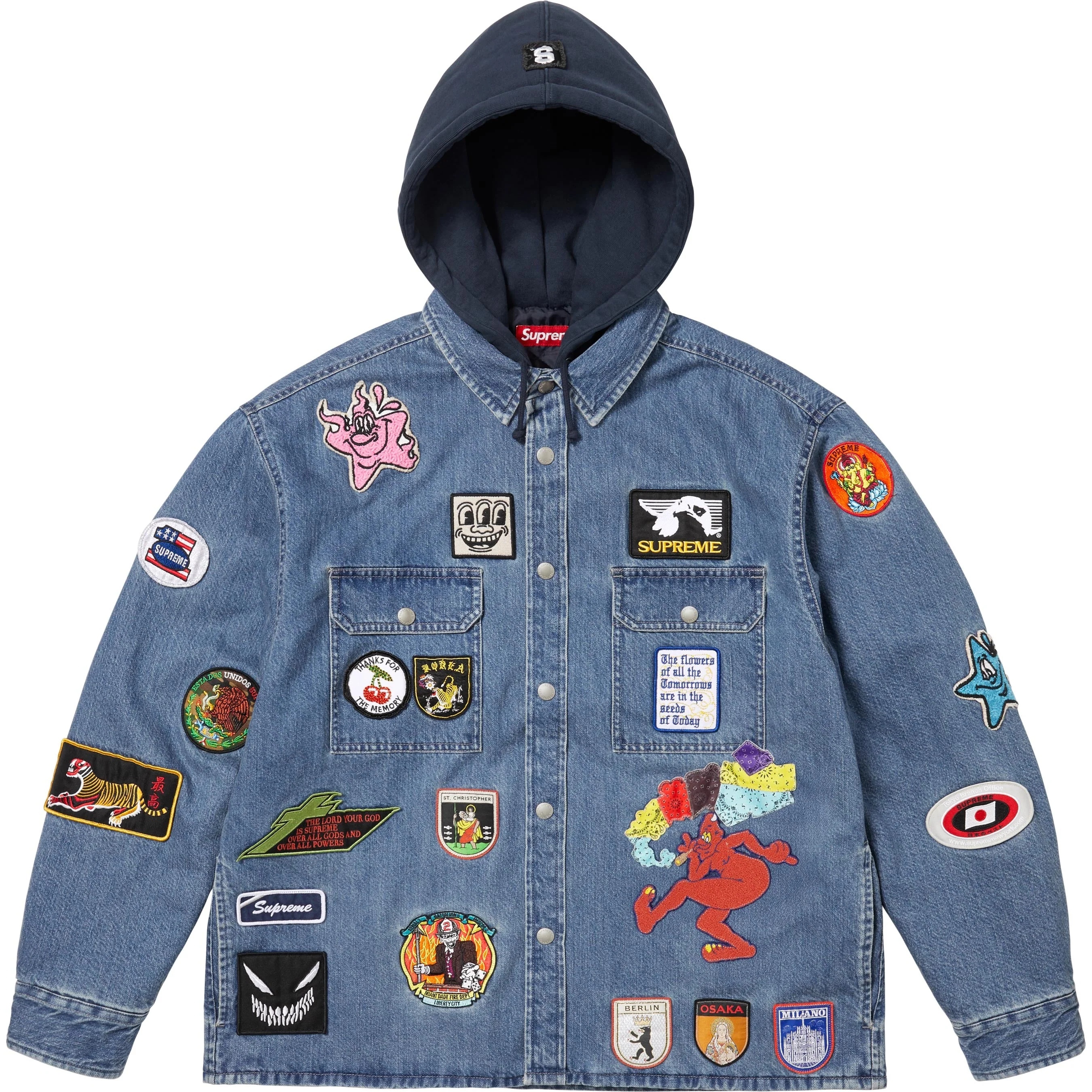 Patches Hooded Zip Up Shirt view 3